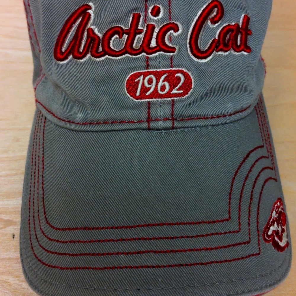 Arctic Cat Snowmobile Cap, Grey w/ Red Stitching, One Size Fits All, NWOT